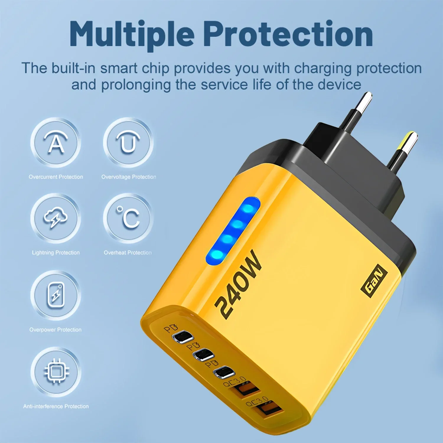 Xiaomi 240W GaN Fast Charger With LED Light 2USB+3TypeC Multi Port Phone Charging Head For iPhone Samsung Laptop Tablets New - Image 3