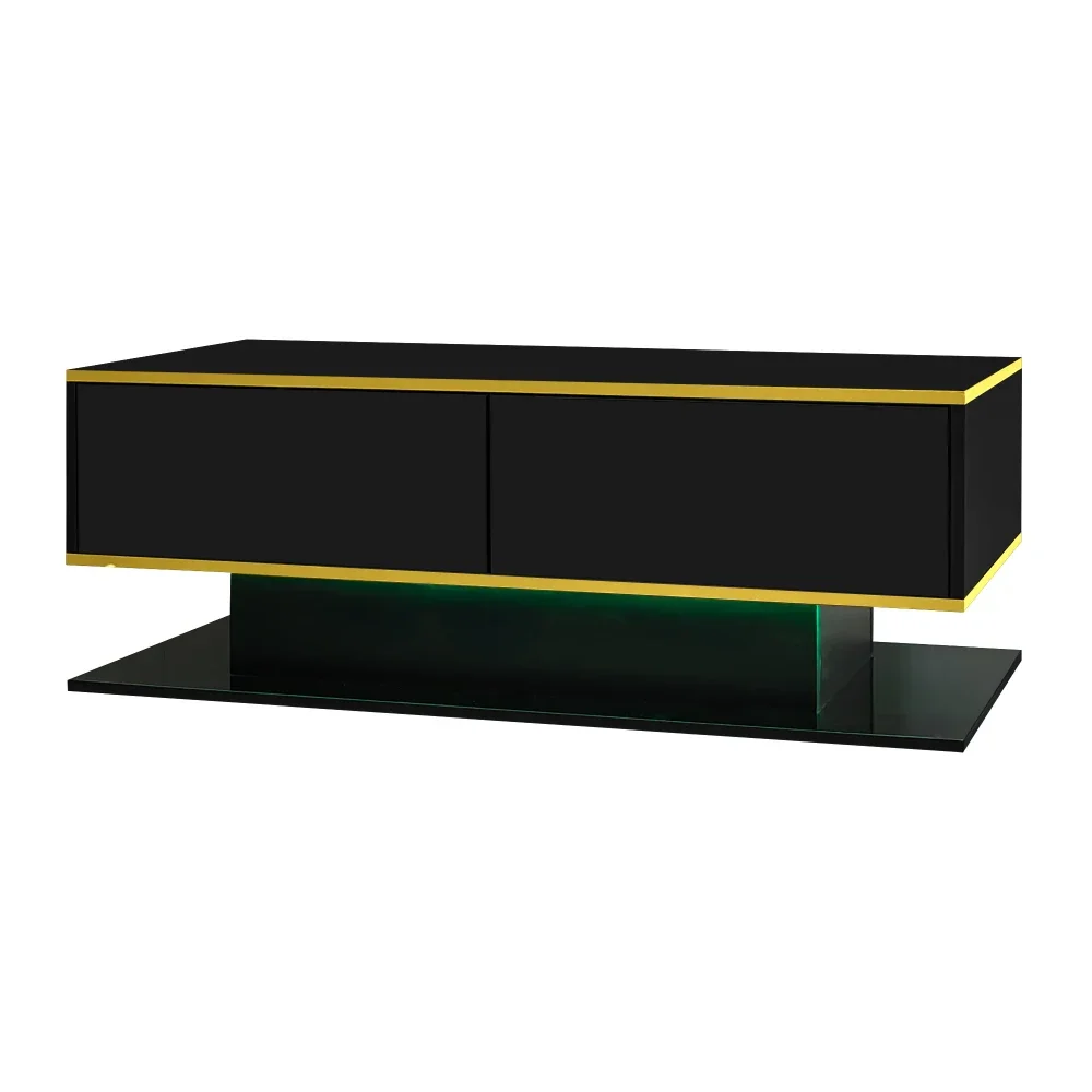 Modern LED Coffee Table with High Gloss Surface, Gold Decoration, Drawers and A Compartment with Color Changing LED Light Strip - Image 48