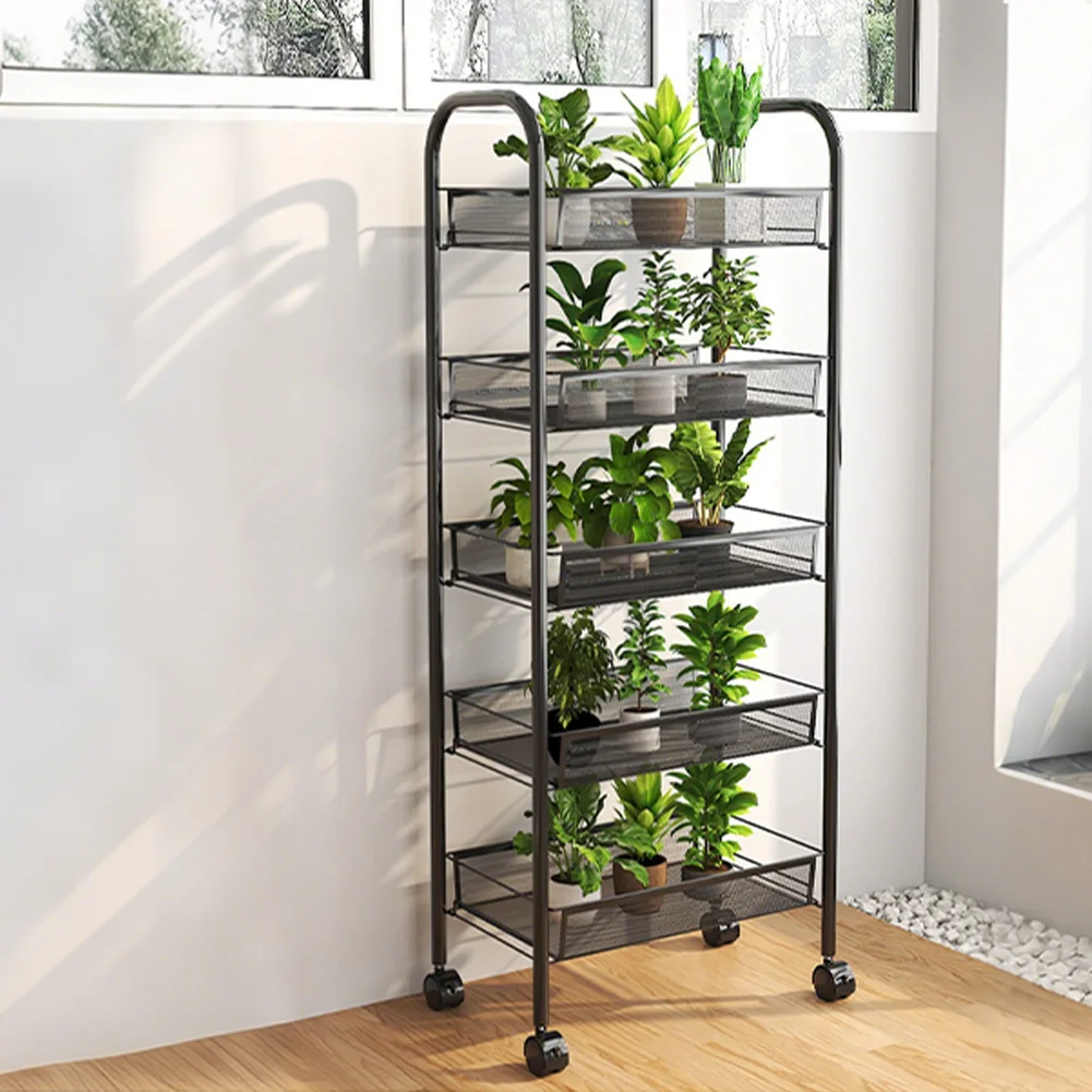 5-Tier Movable Trolley Storage Rack Metal Kitchen Rack Household Floor-Standing Multi-Layer Storage Rack Vegetable Basket - Image 19