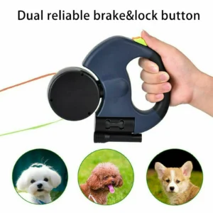 Retractable Pet Lead Leash 2 Dogs Double Rope Leashes with Flashlight Tangle Dual Doggie 360 Swivel No Tangle 3M Ropes