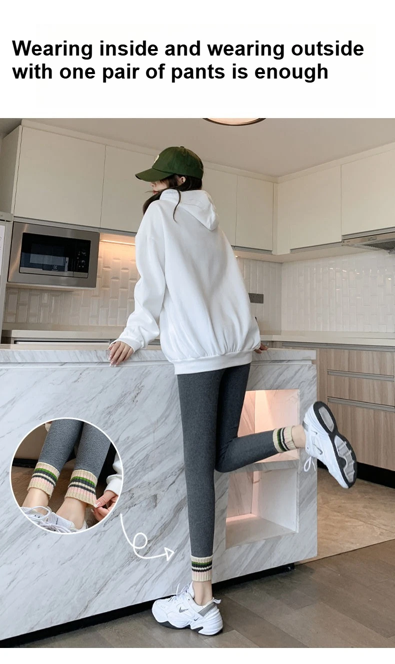 Ribbed Leggings Women High Waist Slim Thermal Wear Leggings Season Wool Pants for Fall Winter Fashion Striped Warm Pants - Image 16