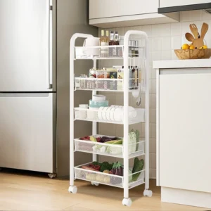 5-Tier Movable Trolley Storage Rack Metal Kitchen Rack Household Floor-Standing Multi-Layer Storage Rack Vegetable Basket
