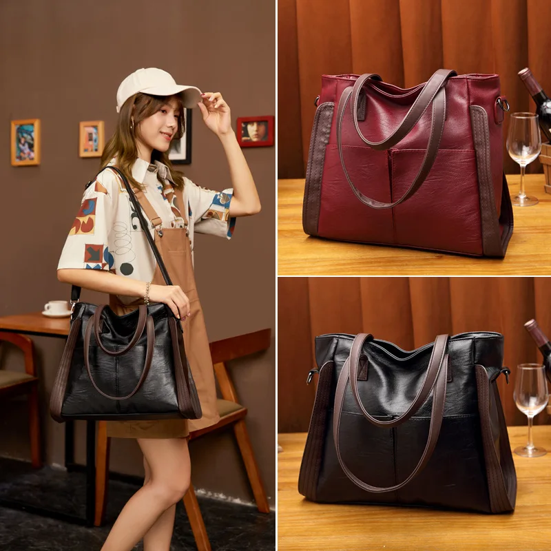 Large Capacity Handbags Women Soft Leather Shoulder Crossbody Bag Ladies Bucket Bags Retro Tote Luxury Satchel Handbag and Purse - Image 4