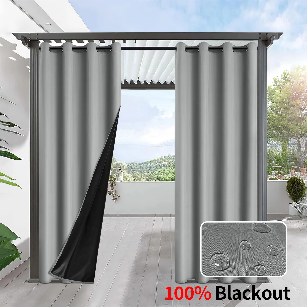 1pc Solid 100% Blackout Curtains, Waterproof Outdoor Curtains for Garden, Patio, Porch, Bedroom, Living Room, Pergola, Cabana - Image 7