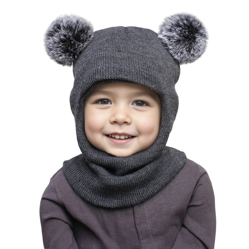 One-Piece Baby Hat Scarf for Boys Cute Pompom Kids Knitted Beanie Winter Infant Girls Cap Ears Neck Warm Protection Bonnet 1-5Y - Image 16