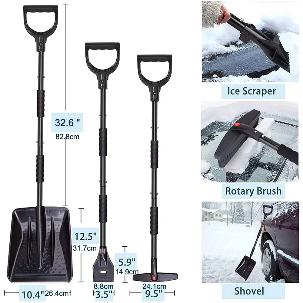 Podofo Portable Snow Shovel Scoop Shovel With Ergonomic 3-in-1 Snow Brush Lightweight Snow Remover Set Snow Shovel for Garden - Image 2