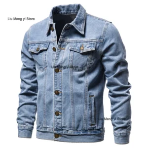 2025 Autumn Men Solid Denim Jackets Fashion Motorcycle Vintage Jeans Jackets Hommes Slim Fit Cotton Casual Black Blue Coats