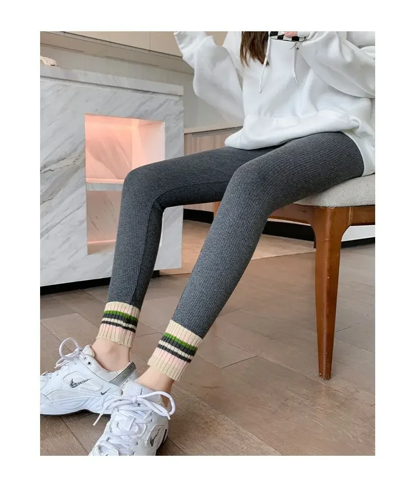 Ribbed Leggings Women High Waist Slim Thermal Wear Leggings Season Wool Pants for Fall Winter Fashion Striped Warm Pants - Image 27