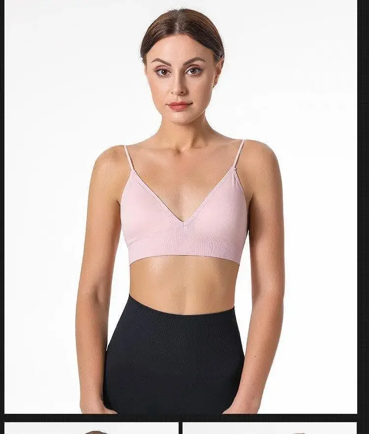 V Neck Seamless Triangle Cup Bra Camisole Underwear Wrapped Chest Women S M L Breathable Gather Up Sports Fitness Yoga Casual - Image 36