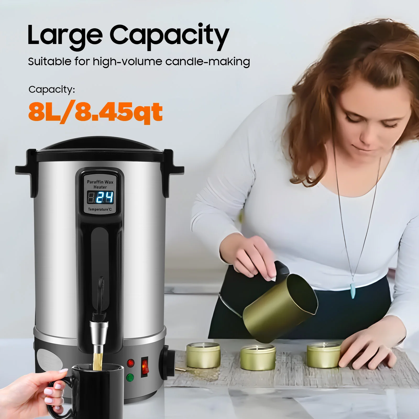 8/10.8/12L 1100W Wax Melter,stainless Steel Wax Warmer Machine,wax Melter For Candle Making W/ Heating Spout - Image 11