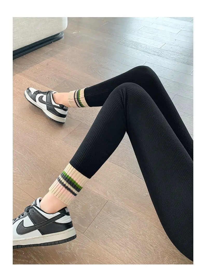 Ribbed Leggings Women High Waist Slim Thermal Wear Leggings Season Wool Pants for Fall Winter Fashion Striped Warm Pants - Image 33