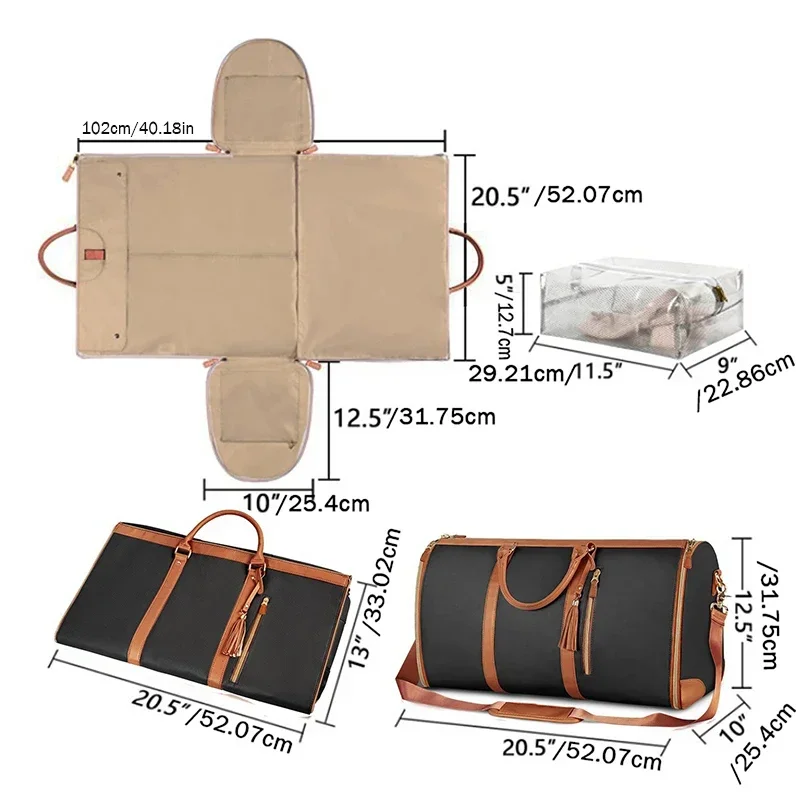 1pc Foldable Women's Travel Convenient Carry-on Clothing Bag Large PU Leather Duffel Bag Women's Business Travel Bag - Image 11