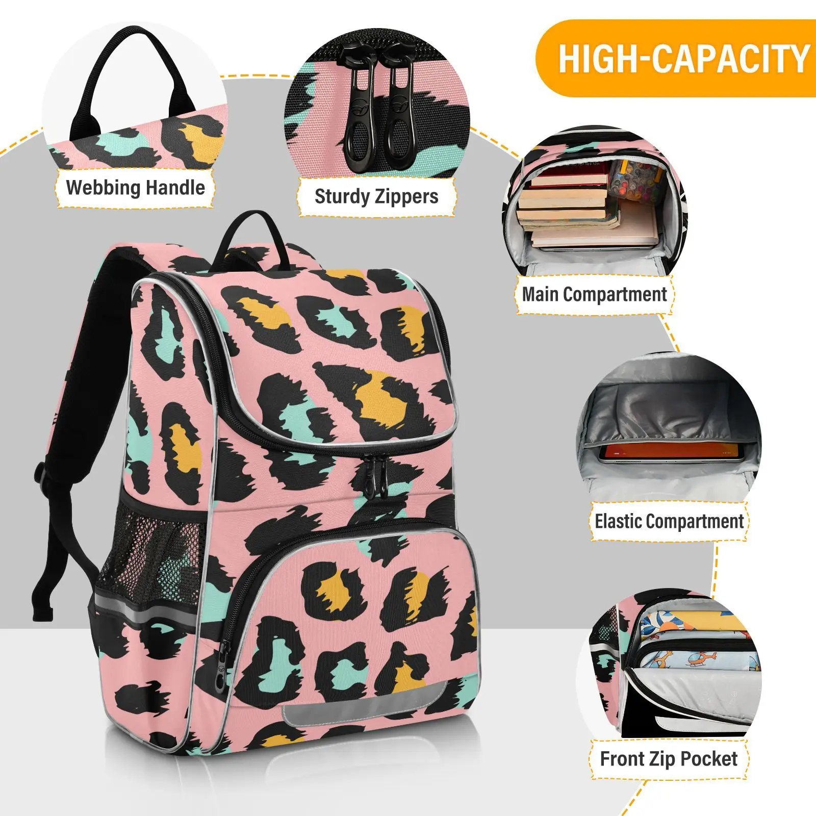 New Schoolbag Children Backpack Girl Primary Rainbow leopard tie-dye reflective stripe Book Bag Multi Pockets Japanese Backpacks - Image 28