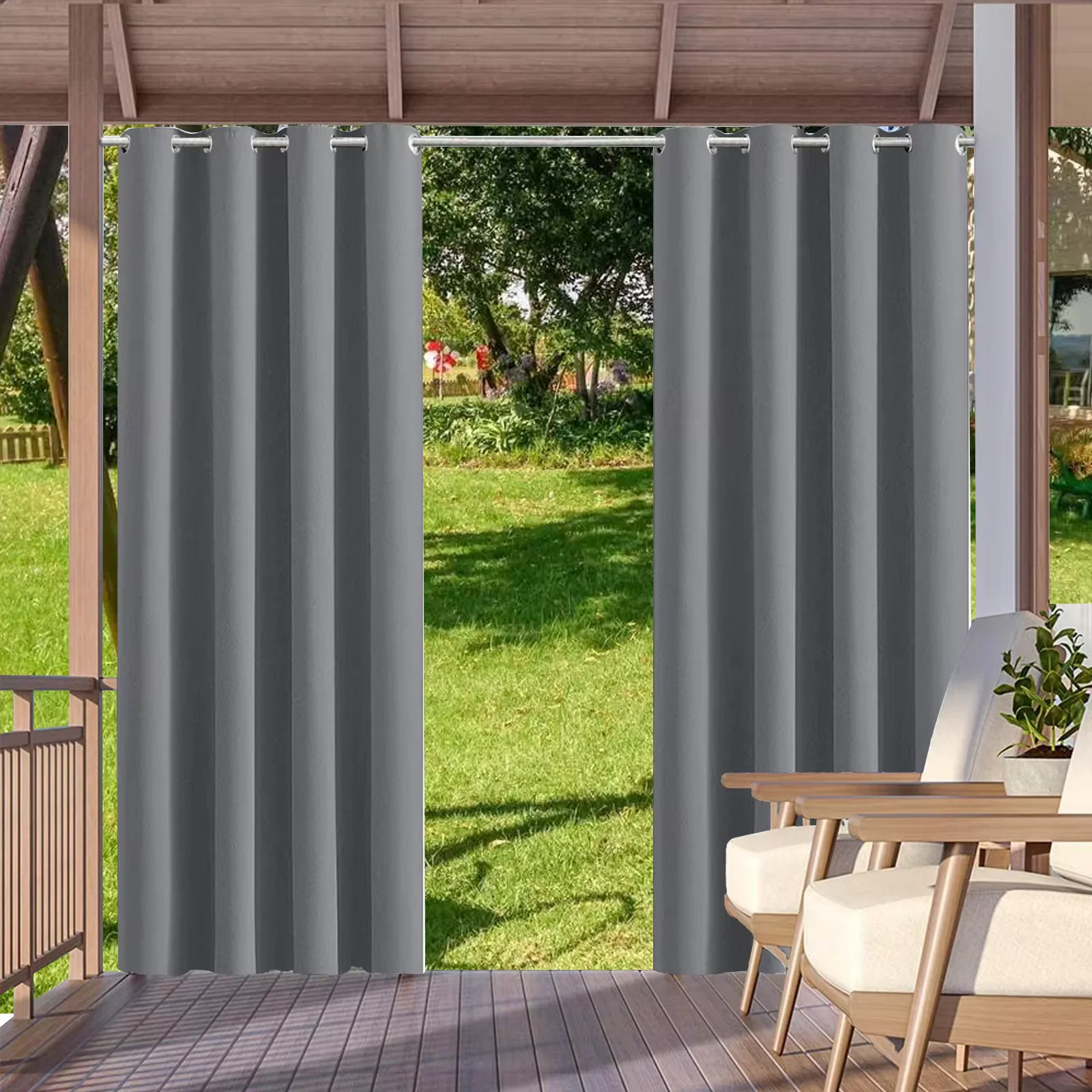 2pcs Outdoor Waterproof Patio Curtains Indoor Blackout Curtain for Living Room Bedroom Pavilion Terrace Garden Porch - Image 9