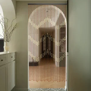 Wooden Bead Curtain 35.4*68.9IN Size 27 Lines Retro Design No-Punch Installation for Living Room  Bedroom Door Window Decoration