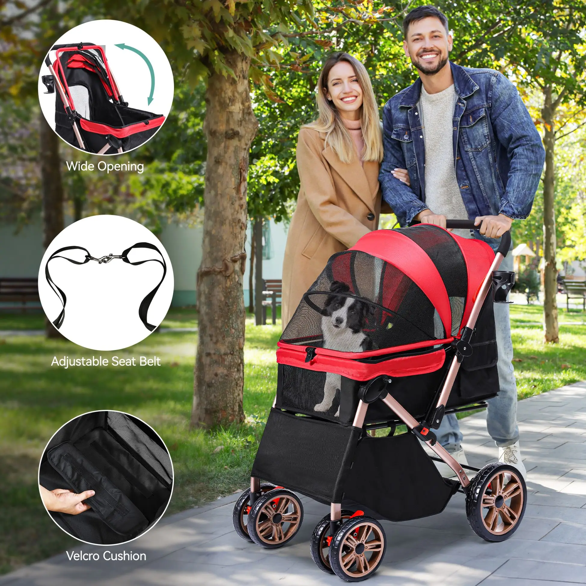 YITAHOME Dog Stroller - Foldable with Reversible Handle, Mesh Windows & 360° Wheels for Small/Medium Pets - Image 5