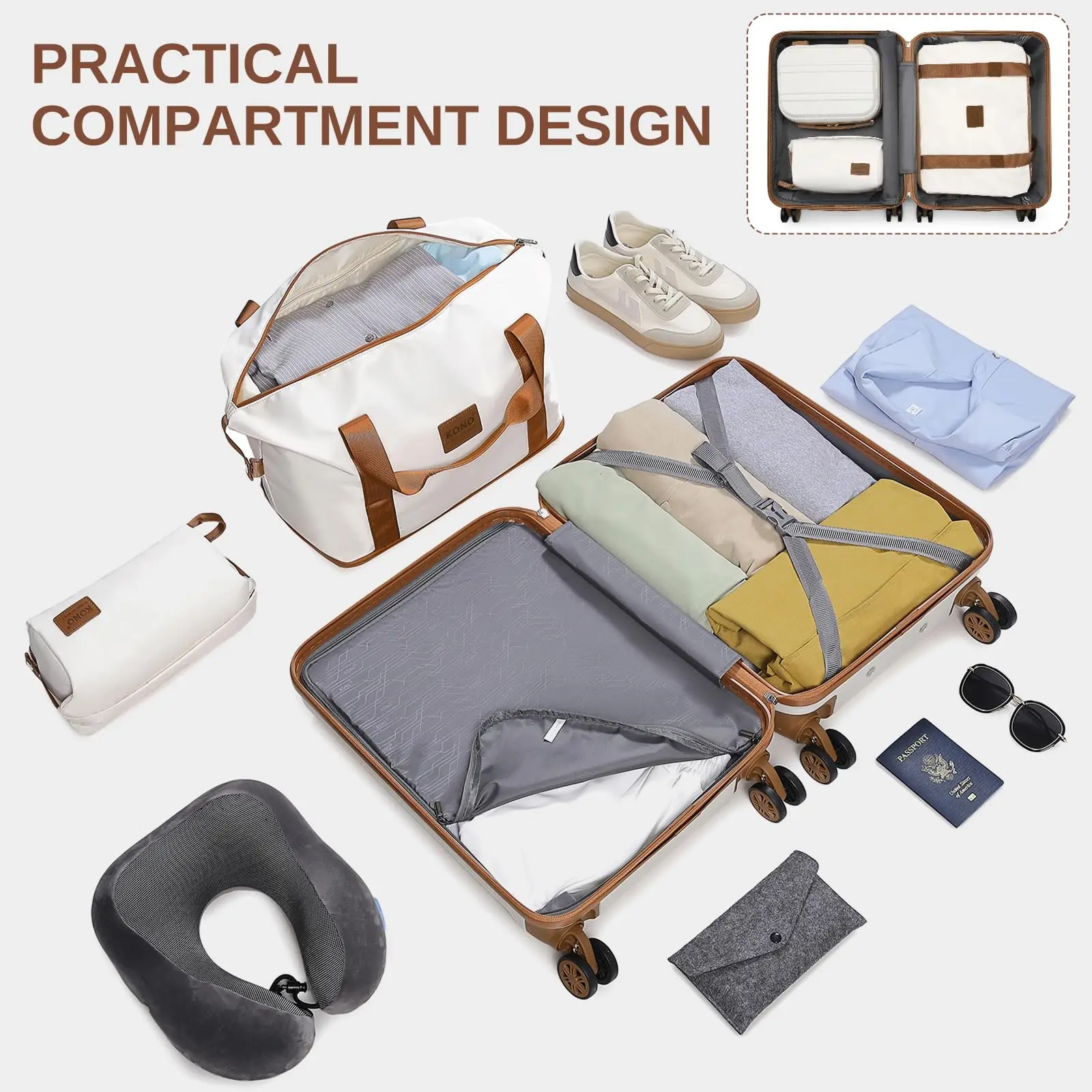 KONO 2/4/6-piece beauty case box cosmetics case hand luggage toilet bag travel bag luggage set - Image 6
