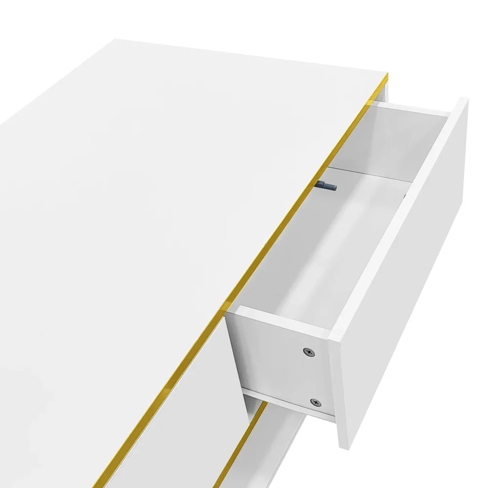 Modern LED Coffee Table with High Gloss Surface, Gold Decoration, Drawers and A Compartment with Color Changing LED Light Strip - Image 25