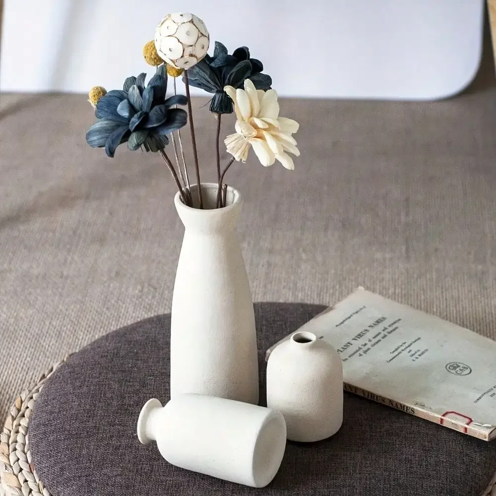 3PCS Bohemian Ceramic Vase Set, Matte Neutral Cylinder Vases for Home Decor, Mother's Day Gift & Living Room Elegant Decor - Image 8
