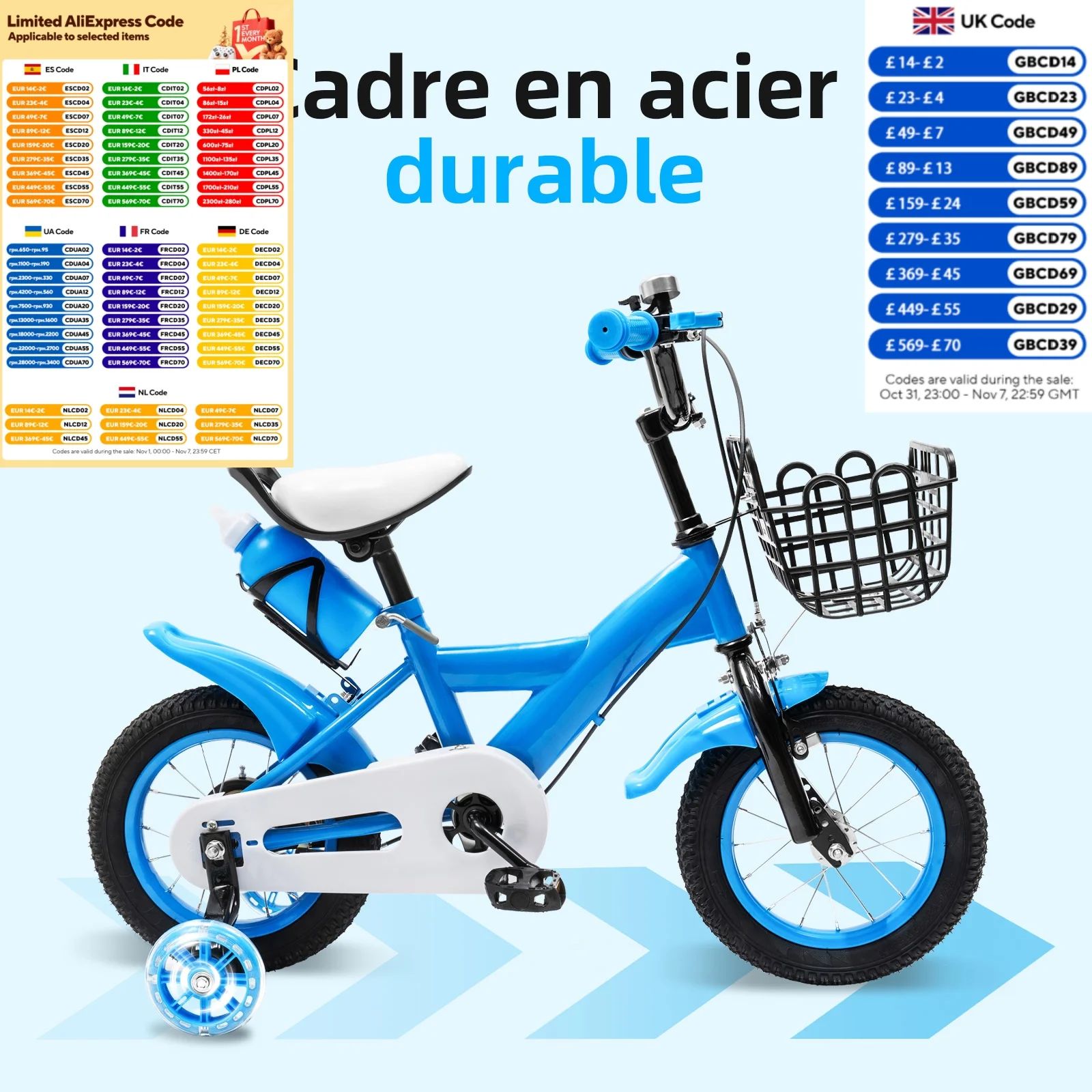 Children's Bicycles for Boys Aged 2-4Years Old Children Girls Children's Bicycles 33.46-42.52 Inches Height Blue/Yellow/Red