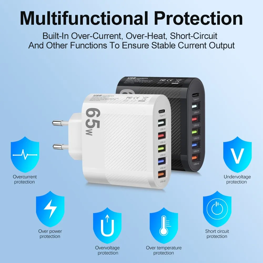 3.1A 5Ports USB Charger PD Charging Adapter For Xiaomi iPhone 13 Samsung Mobile Phone Plug Charging QC 3.0 Wall Charger - Image 5