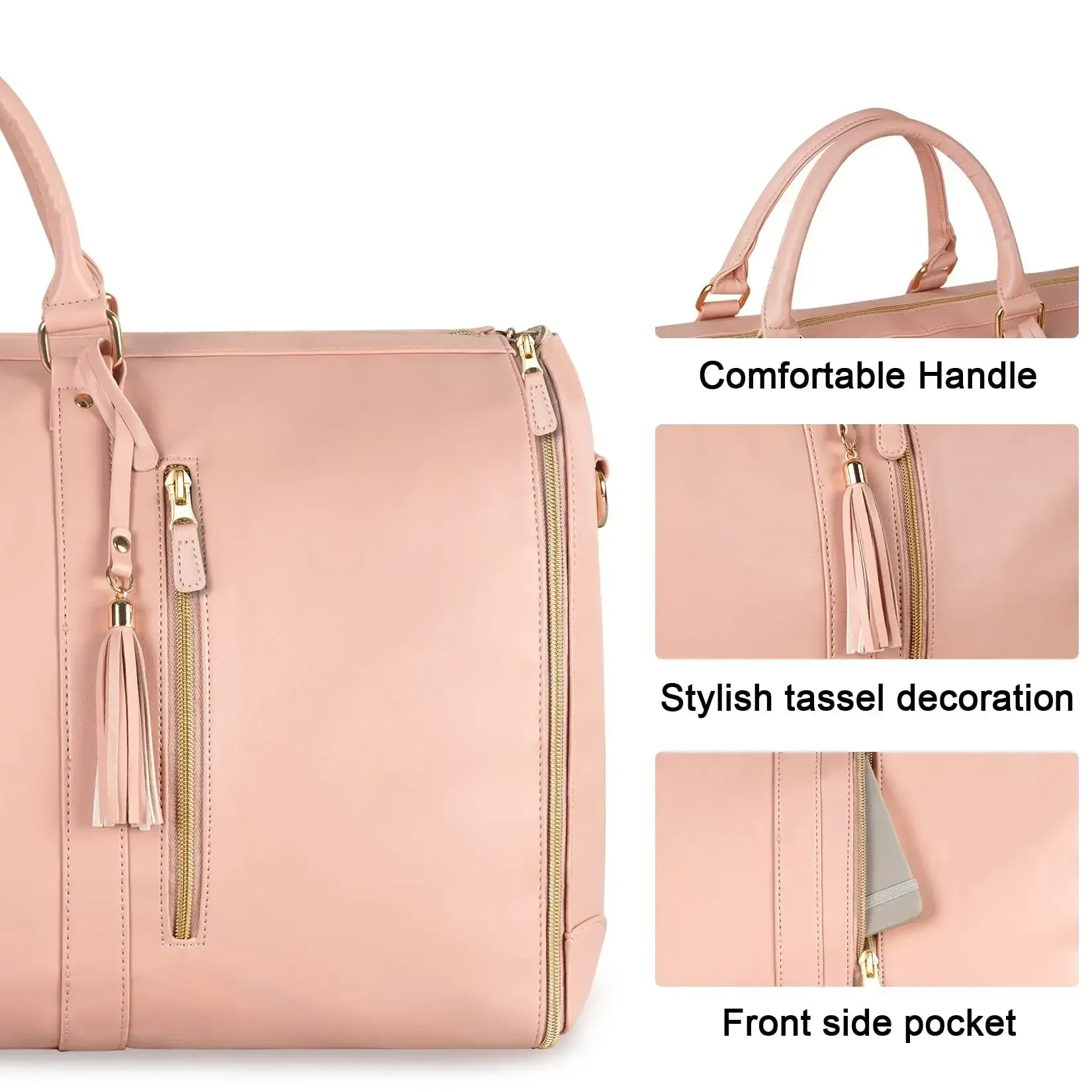1pc Foldable Women's Travel Convenient Carry-on Clothing Bag Large PU Leather Duffel Bag Women's Business Travel Bag - Image 8