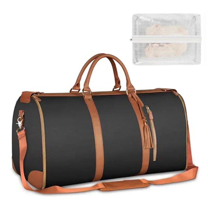 1pc Foldable Women's Travel Convenient Carry-on Clothing Bag Large PU Leather Duffel Bag Women's Business Travel Bag - Image 12