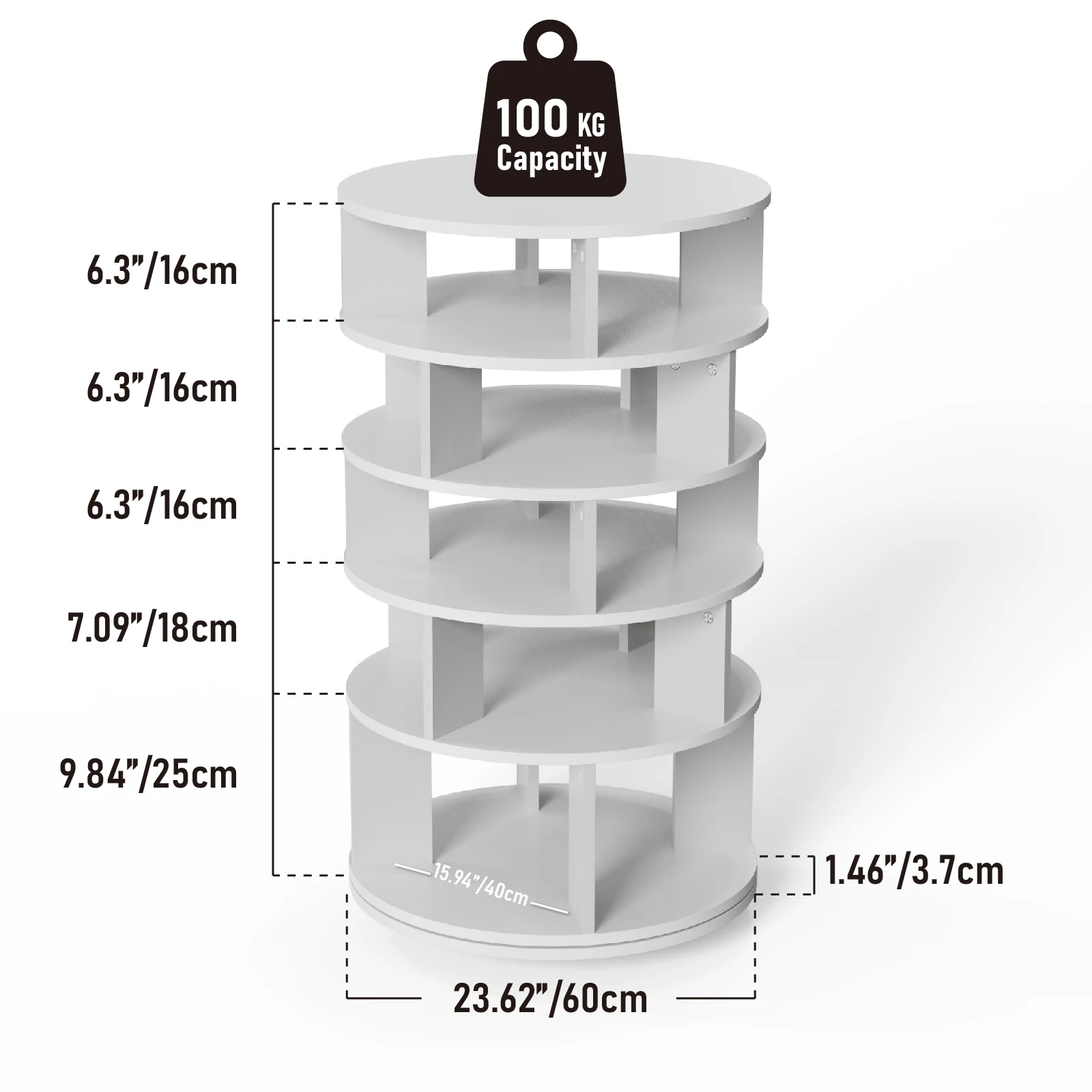Redlife 5 Tier Rotating Shoe Rack Tower, Hold Over 24 Pairs of Shoes 360° Revolving Shoe Storage Organizer for Closet & Entryway - Image 7