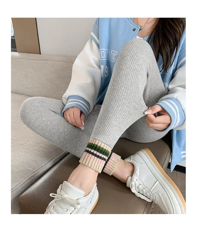 Ribbed Leggings Women High Waist Slim Thermal Wear Leggings Season Wool Pants for Fall Winter Fashion Striped Warm Pants - Image 26