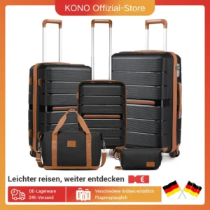 Polypropylene Rigid Lightweight Suitcase with TSA Lock (5-Piece, Black) British Traveler Luggage Set with travel bag Suitcase