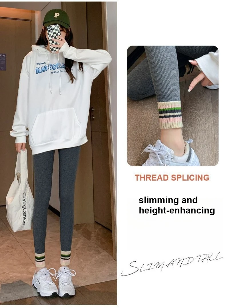 Ribbed Leggings Women High Waist Slim Thermal Wear Leggings Season Wool Pants for Fall Winter Fashion Striped Warm Pants - Image 15