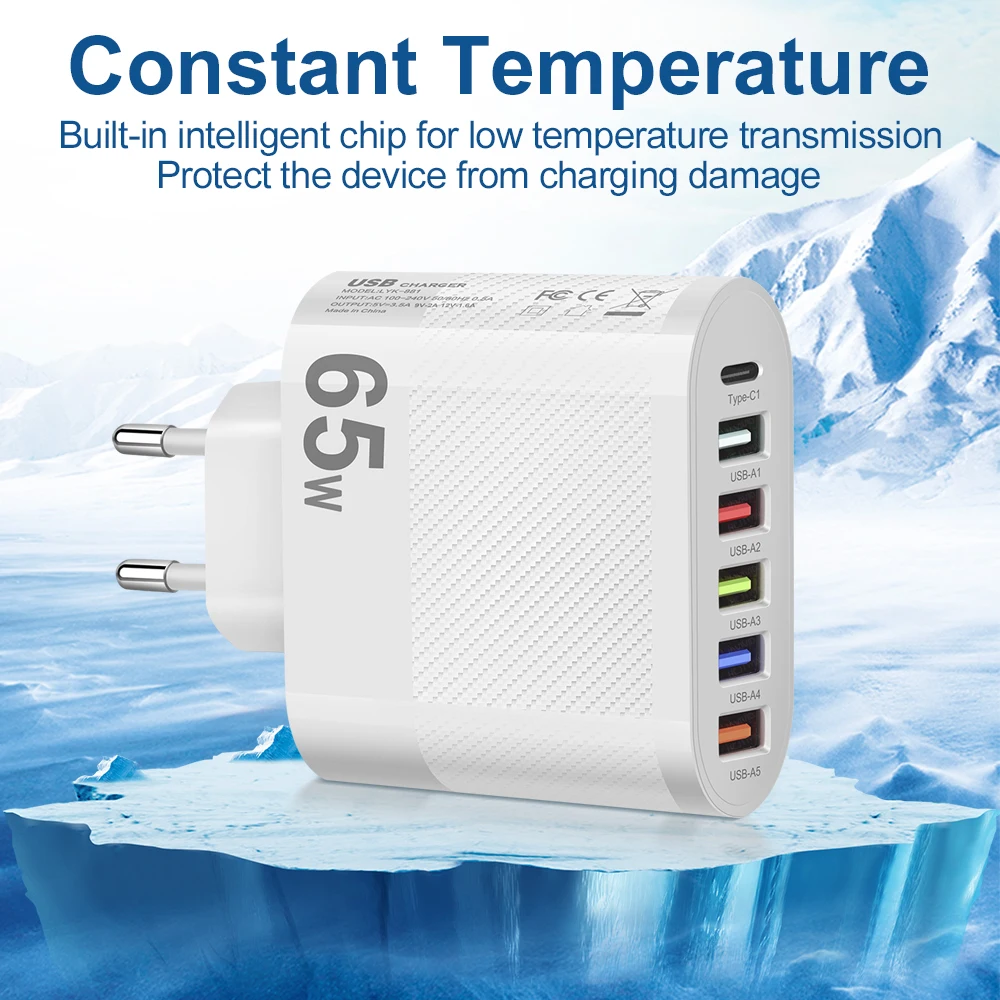 3.1A 5Ports USB Charger PD Charging Adapter For Xiaomi iPhone 13 Samsung Mobile Phone Plug Charging QC 3.0 Wall Charger - Image 8