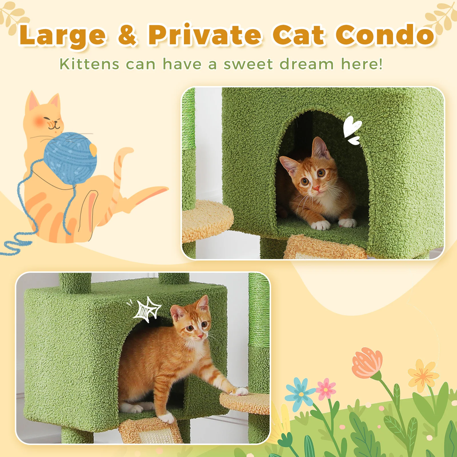 Cactus Cat Tree Floor to Ceiling Cat Tower with Sisal Scratching Post,Comfortable Hammock for Multi-Cat Homes,Cat Accessories - Image 40