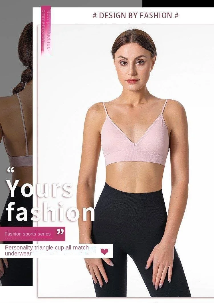 V Neck Seamless Triangle Cup Bra Camisole Underwear Wrapped Chest Women S M L Breathable Gather Up Sports Fitness Yoga Casual - Image 15