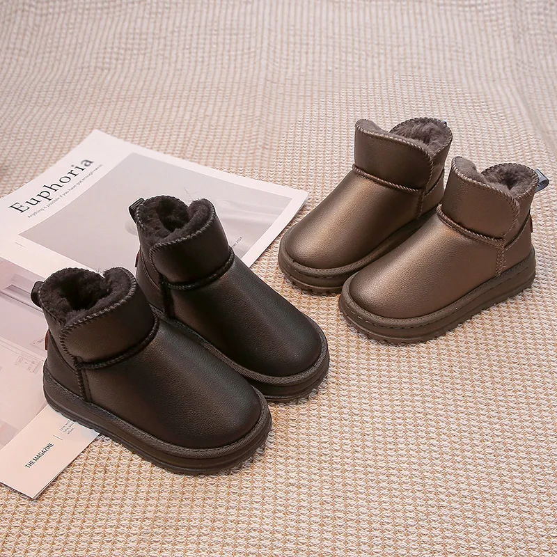 Boys Girls Winter Boots Kids Snow Boots Ankle Slip-on Fashion Classic Warm Thick Plush Cotton Children Rubber Boots 26-37 Soft - Image 2