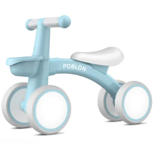 Baby Walkers, Poblon Unpedaled Baby Balance Bike for Children from 1 to 2 Years Old 12-24 Months 4 Wheels Bicycle with Basket