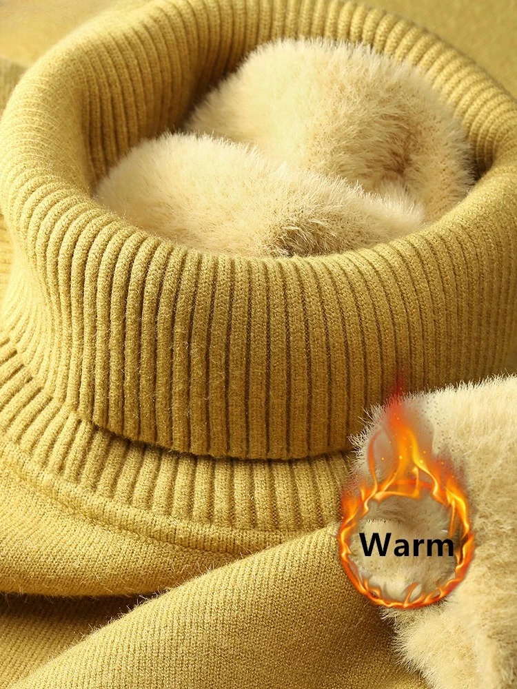 Sweater For Women Winter Thicken Turtleneck Slim Knit Pullover New Warm Plush Velvet Lined Knitwear Jumper Tops Casual Poleras