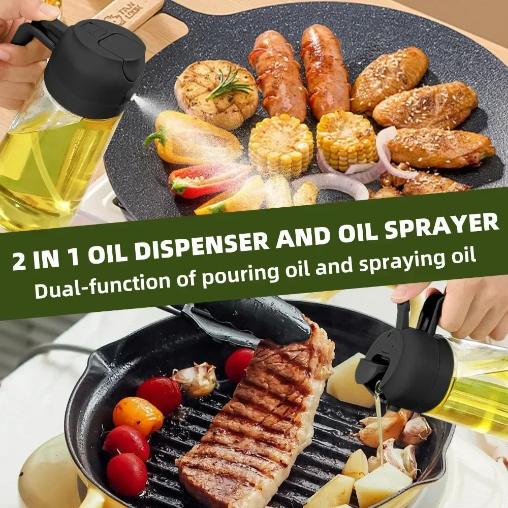2IN1 Oil Dispenser 1-2PCS Mister 500ML Spray Plastics Oil Spray Bottle with 2pcs Brush Spray Pour Cooking Spritzer BBQ Bottle - Image 2