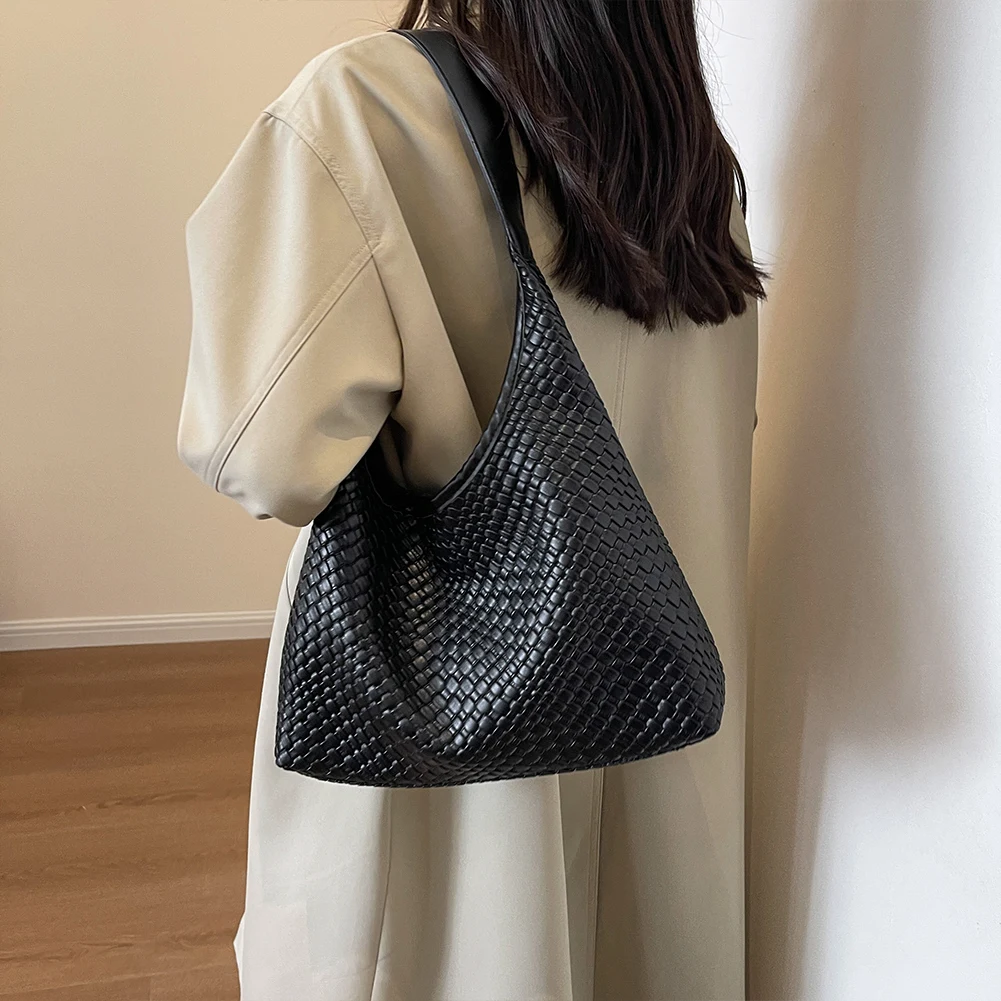 Stylish Women Large Shoulder Bag with Pouch Trendy PU Woven Tote Satchel Bag for Everyday Use and Shopping - Image 3