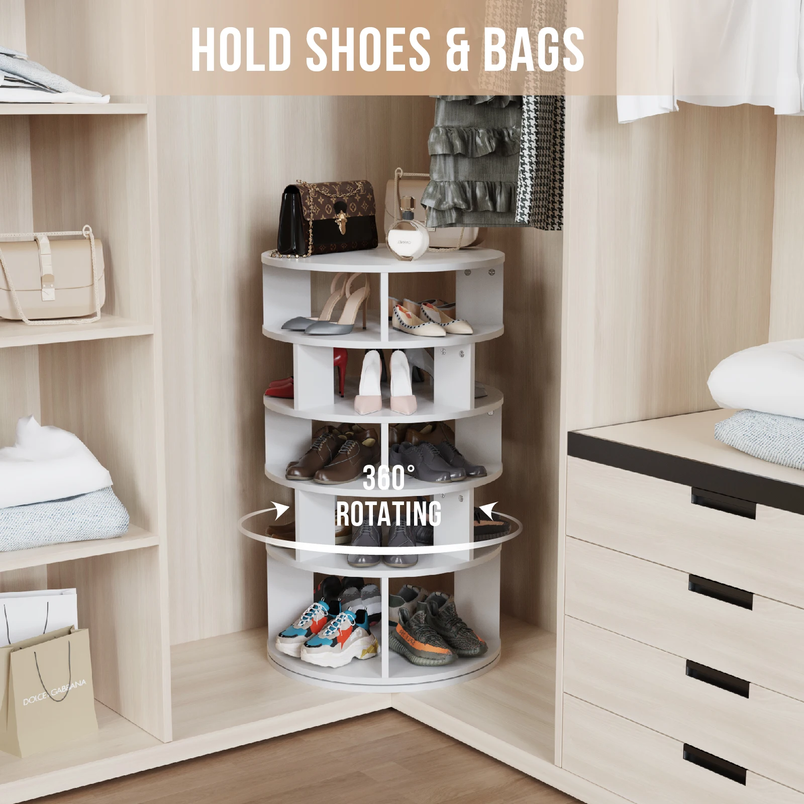 Redlife 5 Tier Rotating Shoe Rack Tower, Hold Over 24 Pairs of Shoes 360° Revolving Shoe Storage Organizer for Closet & Entryway - Image 3