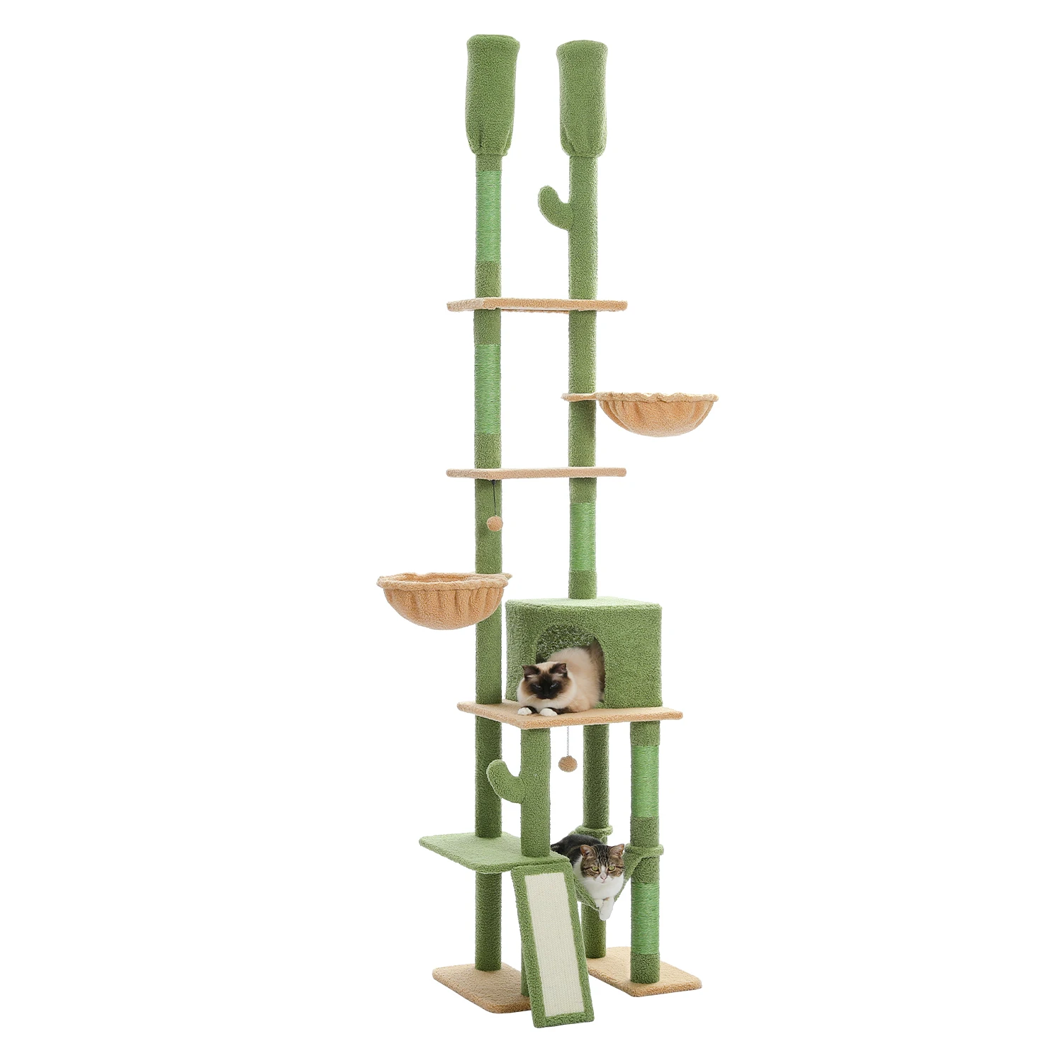 Cactus Cat Tree Floor to Ceiling Cat Tower with Sisal Scratching Post,Comfortable Hammock for Multi-Cat Homes,Cat Accessories - Image 24