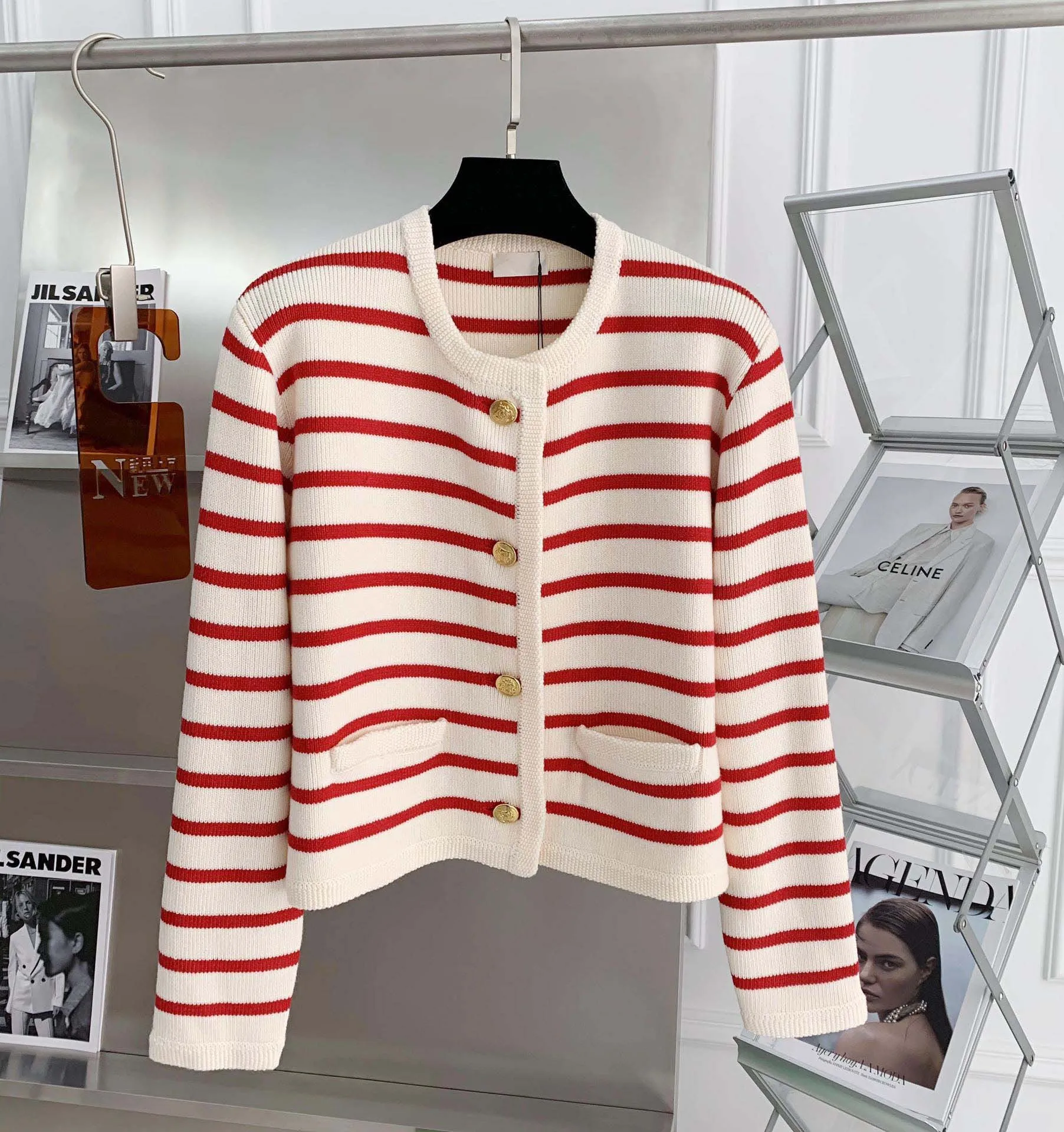 Women Stripe Knitted Cardigans Spring Autumn O-neck Single Breasted Long Sleeve Crop Tops Fashion Casual Chic Female Sweaters - Image 4