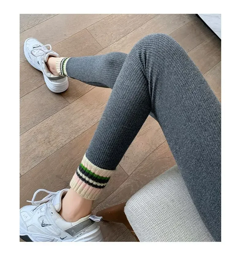 Ribbed Leggings Women High Waist Slim Thermal Wear Leggings Season Wool Pants for Fall Winter Fashion Striped Warm Pants - Image 30