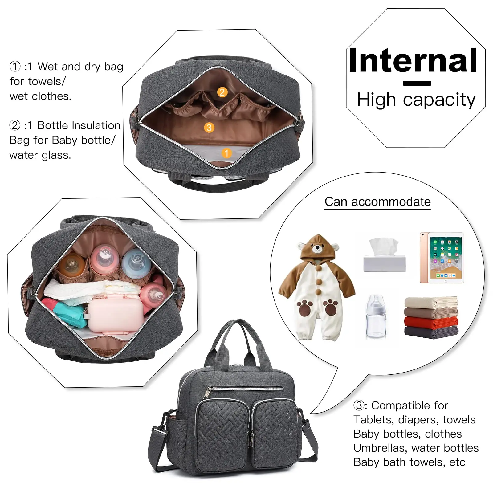 KONO Baby Diaper Bag Stylish & Walkable for Mom and Dad travel bag with Insulated Pockets for Vials & Snacks - Image 4