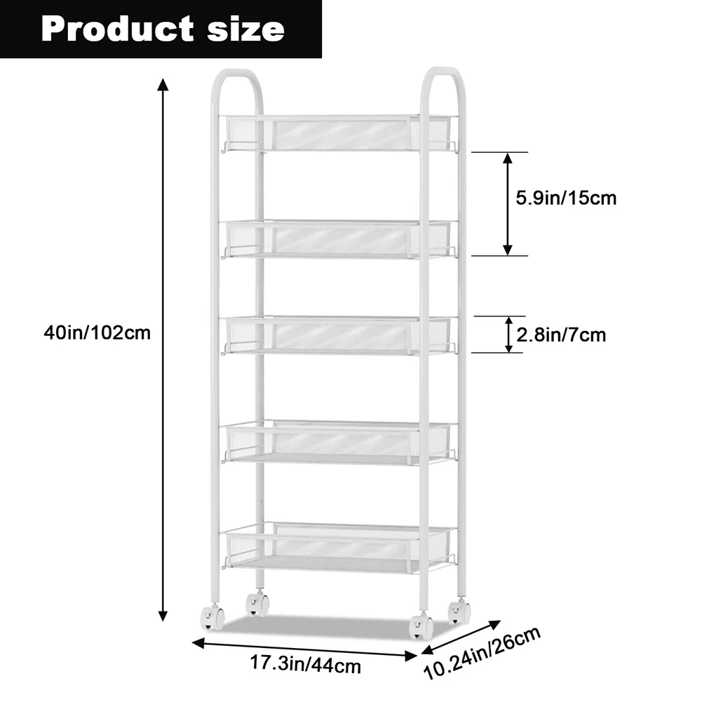5-Tier Movable Trolley Storage Rack Metal Kitchen Rack Household Floor-Standing Multi-Layer Storage Rack Vegetable Basket - Image 5