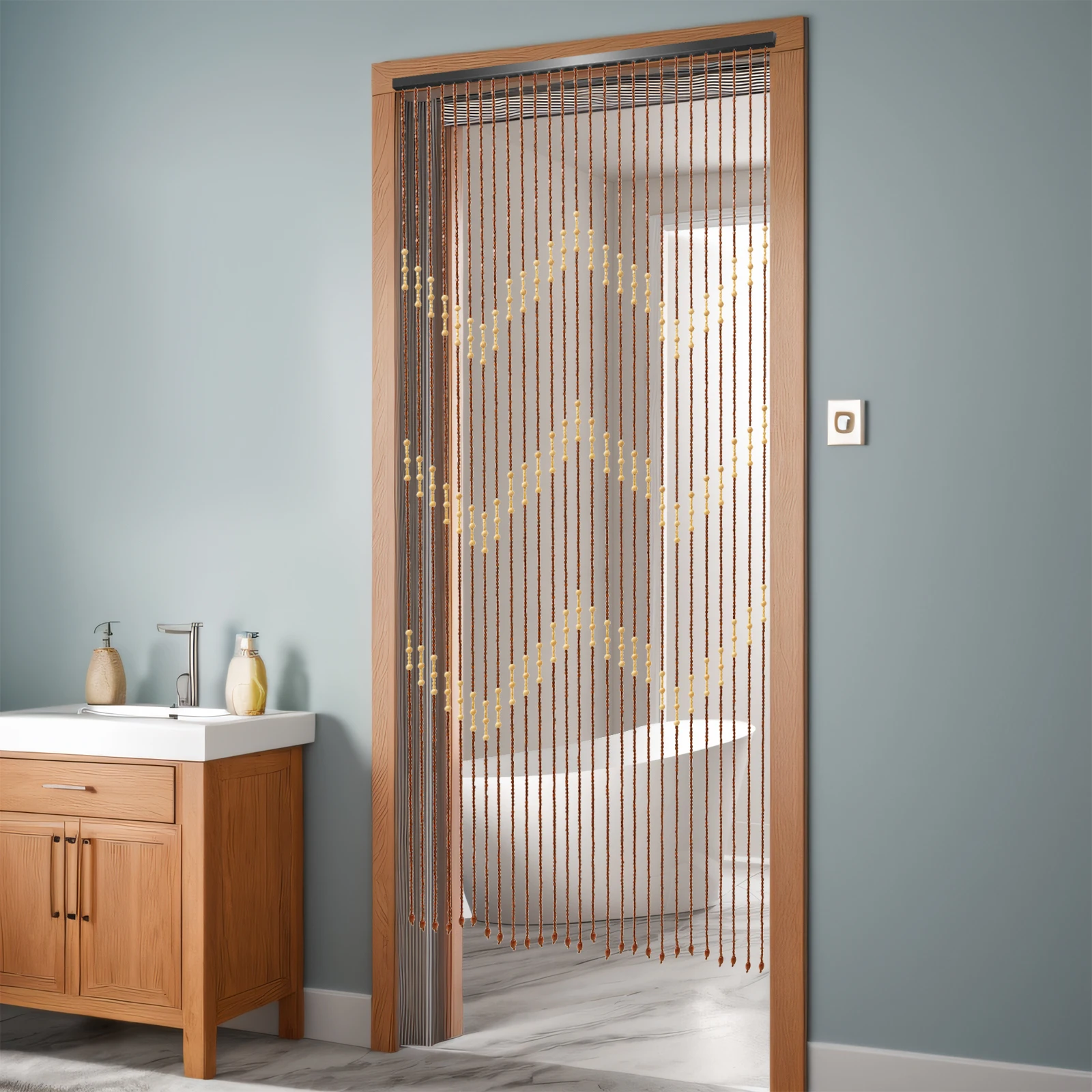 Wooden Bead Curtain 35.4*68.9IN Size 27 Lines Retro Design No-Punch Installation for Living Room Bedroom Door Window Decoration - Image 14