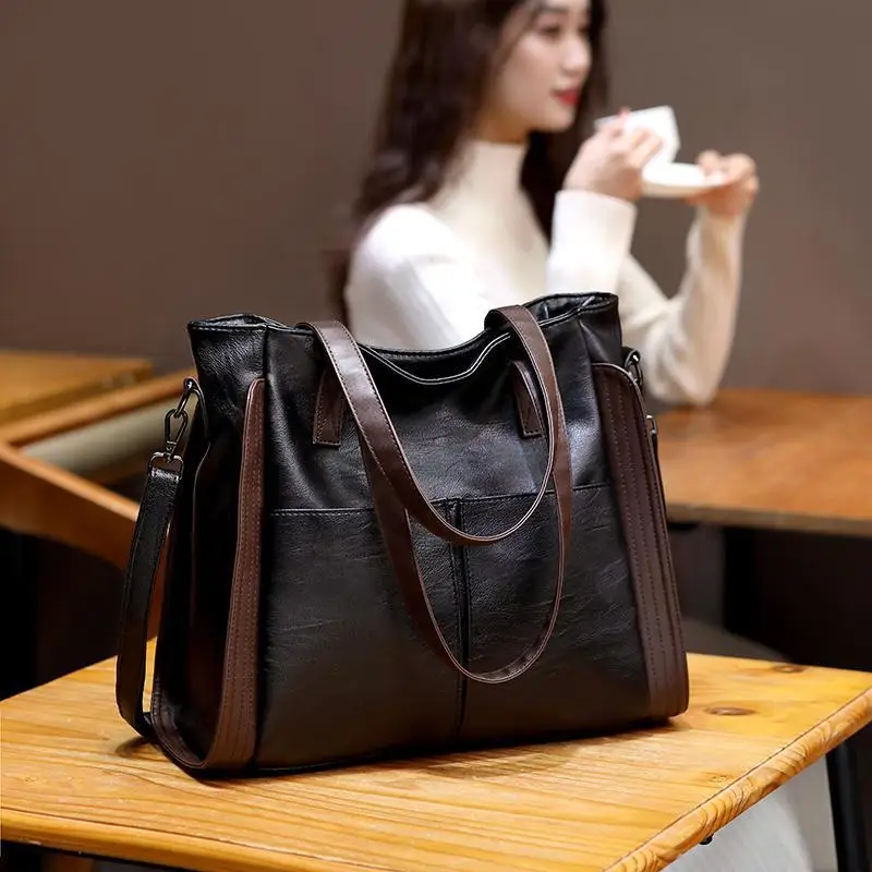 Large Capacity Handbags Women Soft Leather Shoulder Crossbody Bag Ladies Bucket Bags Retro Tote Luxury Satchel Handbag and Purse - Image 2