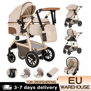 3 in 1 baby Prams Pushchair with high landscape Adjustable Handle Travel Pram with Mosquito Net Baby Stroller Aluminum frame