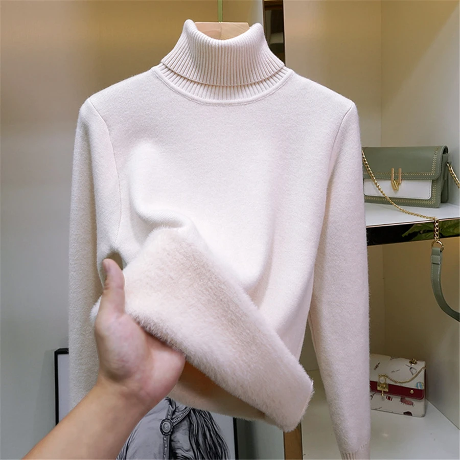 Sweater For Women Winter Thicken Turtleneck Slim Knit Pullover New Warm Plush Velvet Lined Knitwear Jumper Tops Casual Poleras - Image 27