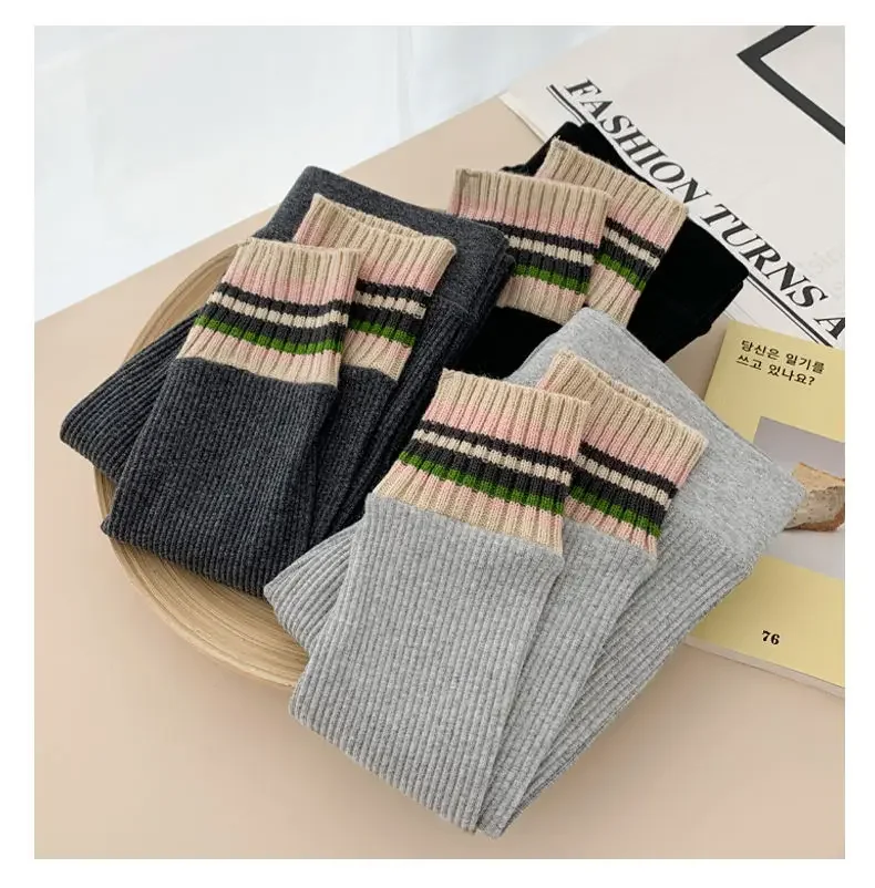 Ribbed Leggings Women High Waist Slim Thermal Wear Leggings Season Wool Pants for Fall Winter Fashion Striped Warm Pants - Image 13